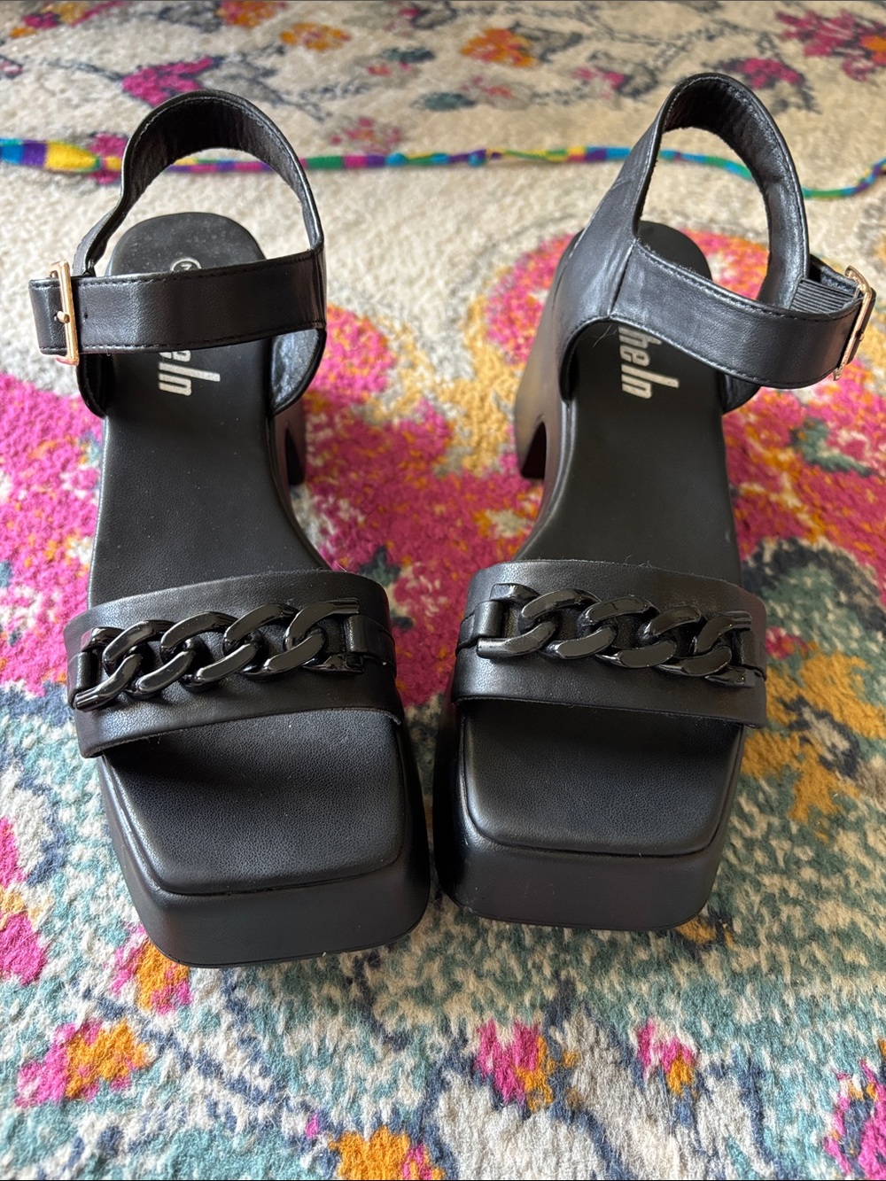 Black Platform Chain-Accent Women's Sandals